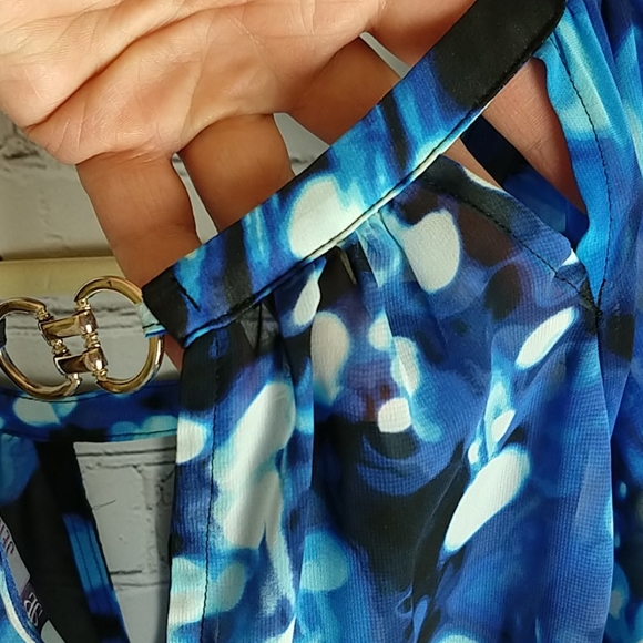 Blue, Black,White Watercolor Effect Dressy Top - Picture 3 of 8